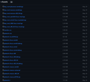 展示了palera1n发布页面的程序包数量极多，有34个。