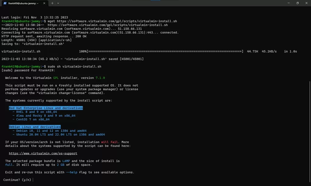 启动Virtualmin安装界面。