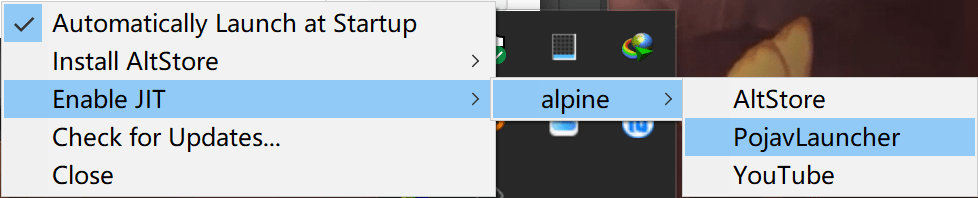 AltServer“Enable JIT”界面