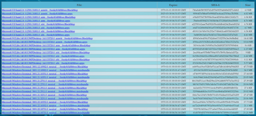 生成的软件包列表。