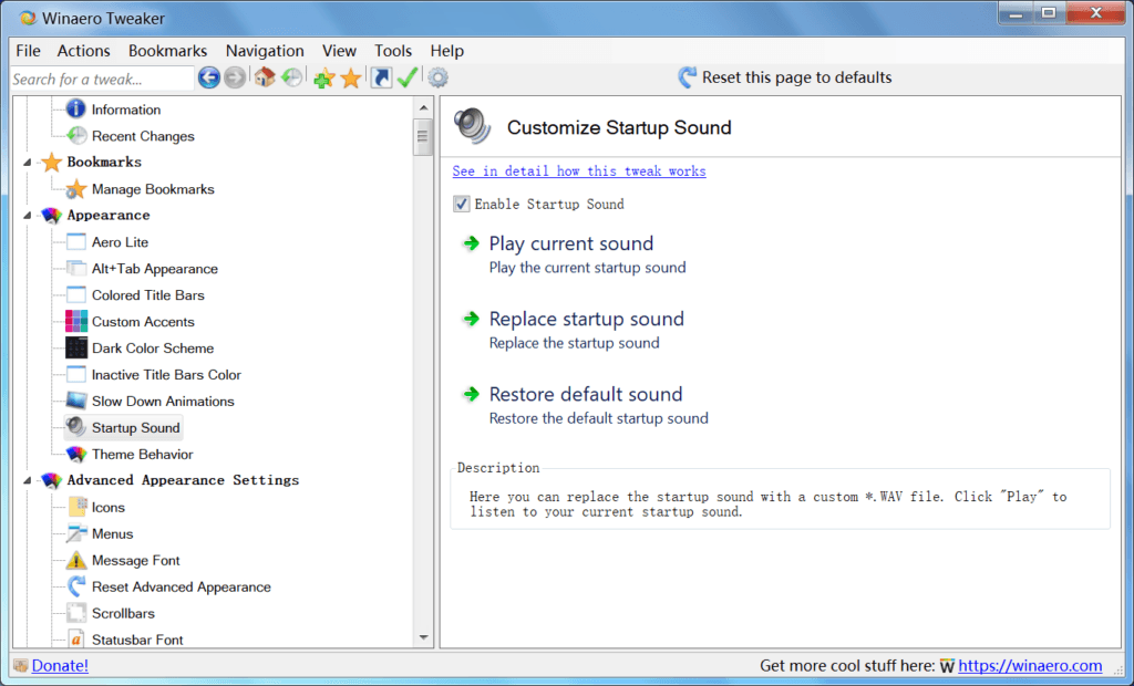 Winaero Tweaker 启用开机声音。