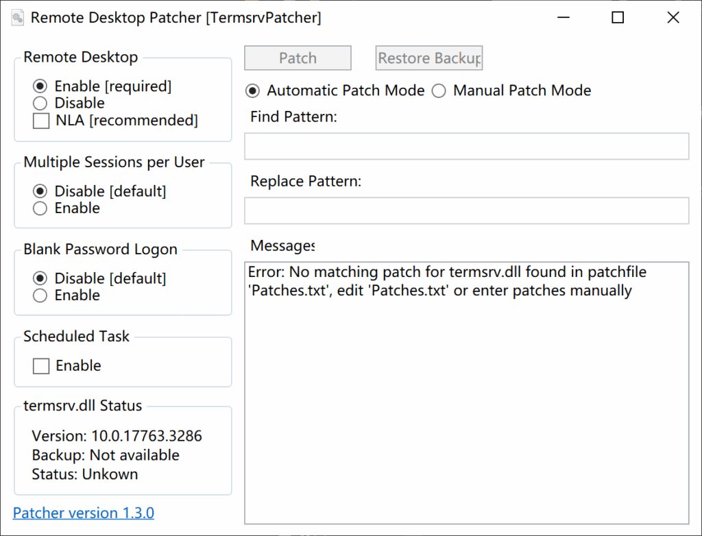 TermsrvPatcher 主界面。
