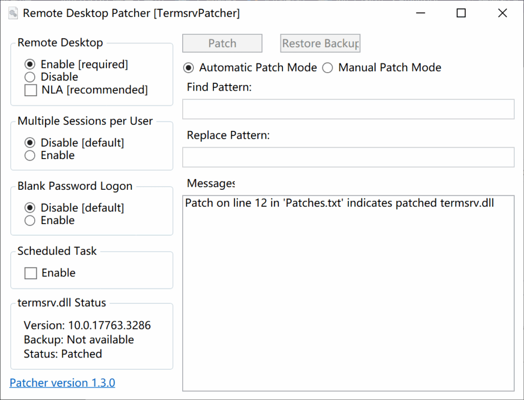 TermsrvPatcher 打补丁成功。