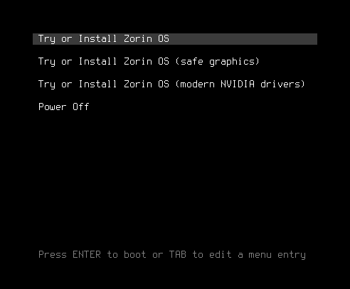 Zorin OS 安装启动菜单。
