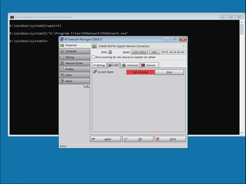 PENetwork 提示 WiFi 未安装。
