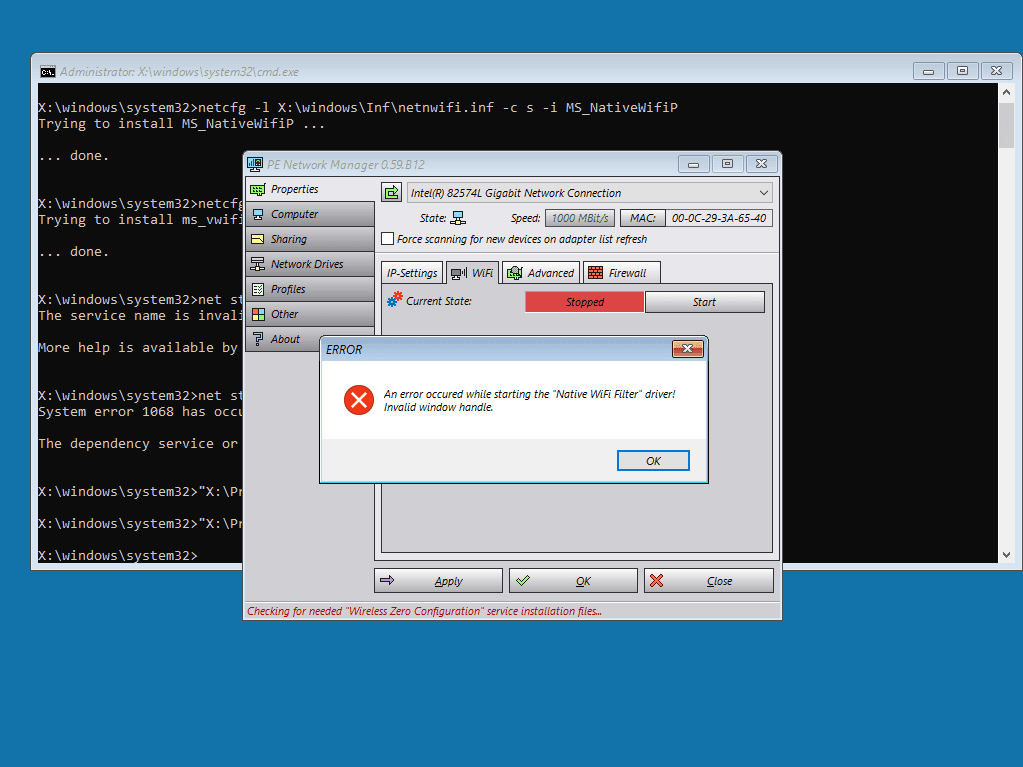 Windows PE 手动添加 WiFi 无效。