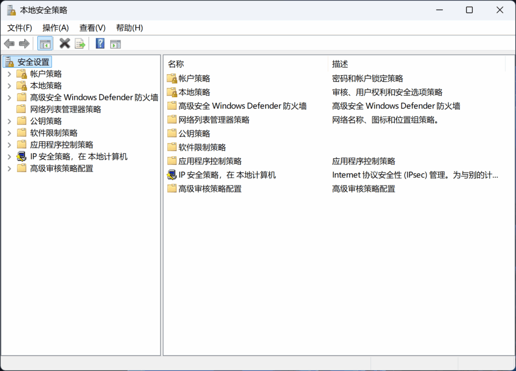 本地安全策略主界面