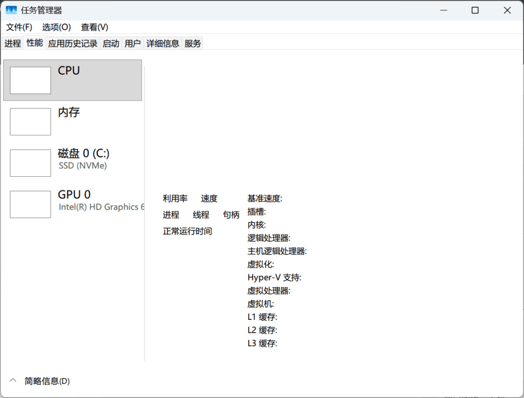 性能选项卡无法加载。