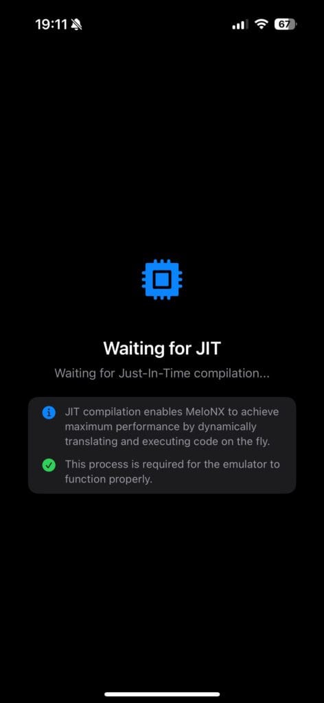 MeloNX 提示 Waiting for JIT。