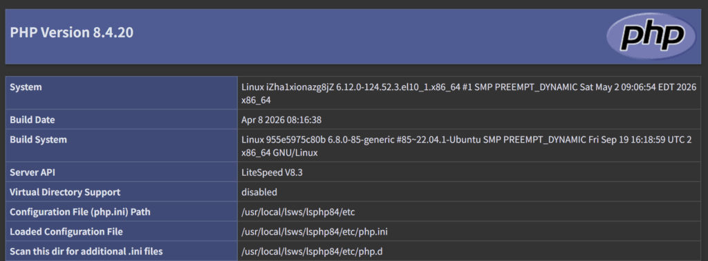 phpinfo() 的输出。
