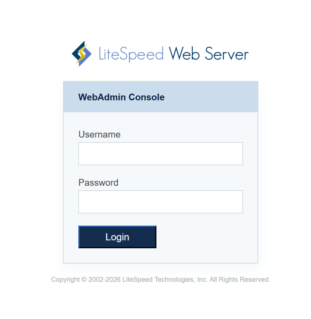 LiteSpeed WebAdmin Console 登录页。