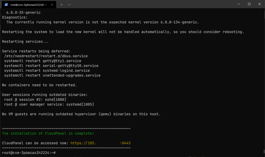 成功的安装了 CloudPanel。